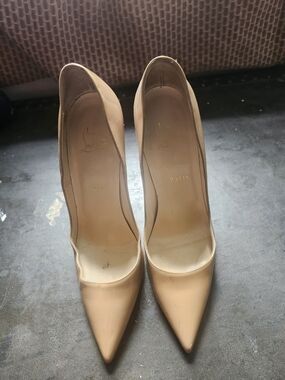 Christian Louboutin Nude Patent Leather Pointed-Toe Pumps